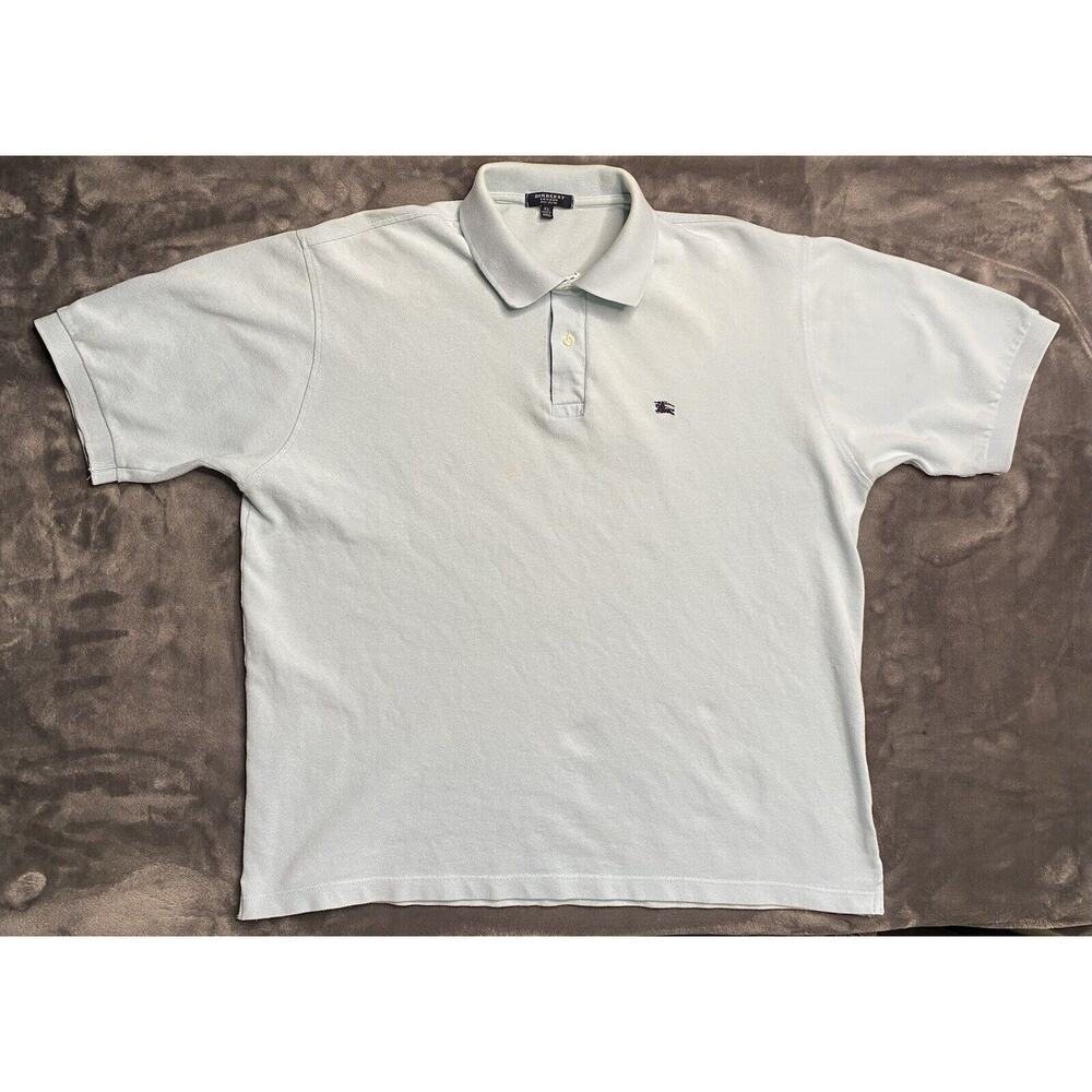 Burberry London Polo Shirt Men's XL Blue Pique Cova Check Short Sleeve Britain